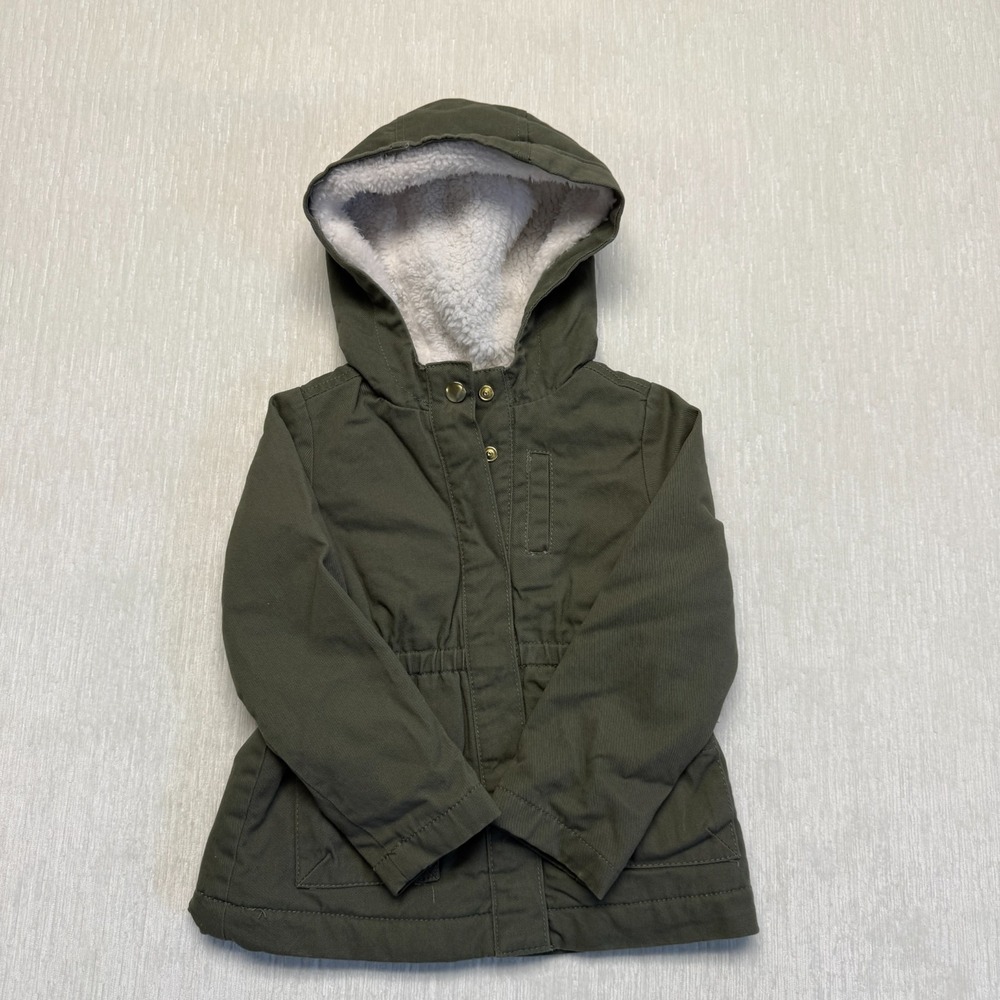 Tahari Fall Winter Jacket Toddler Girls 3T Olive Green Sherpa Lined Hooded Zip
